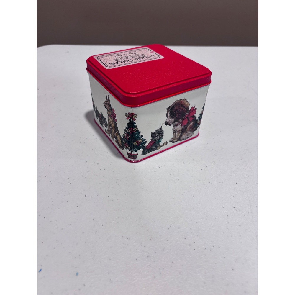 Vintage Potpourri Press "Doggie Delights" Christmas Tin Dogs Holiday Decor Red